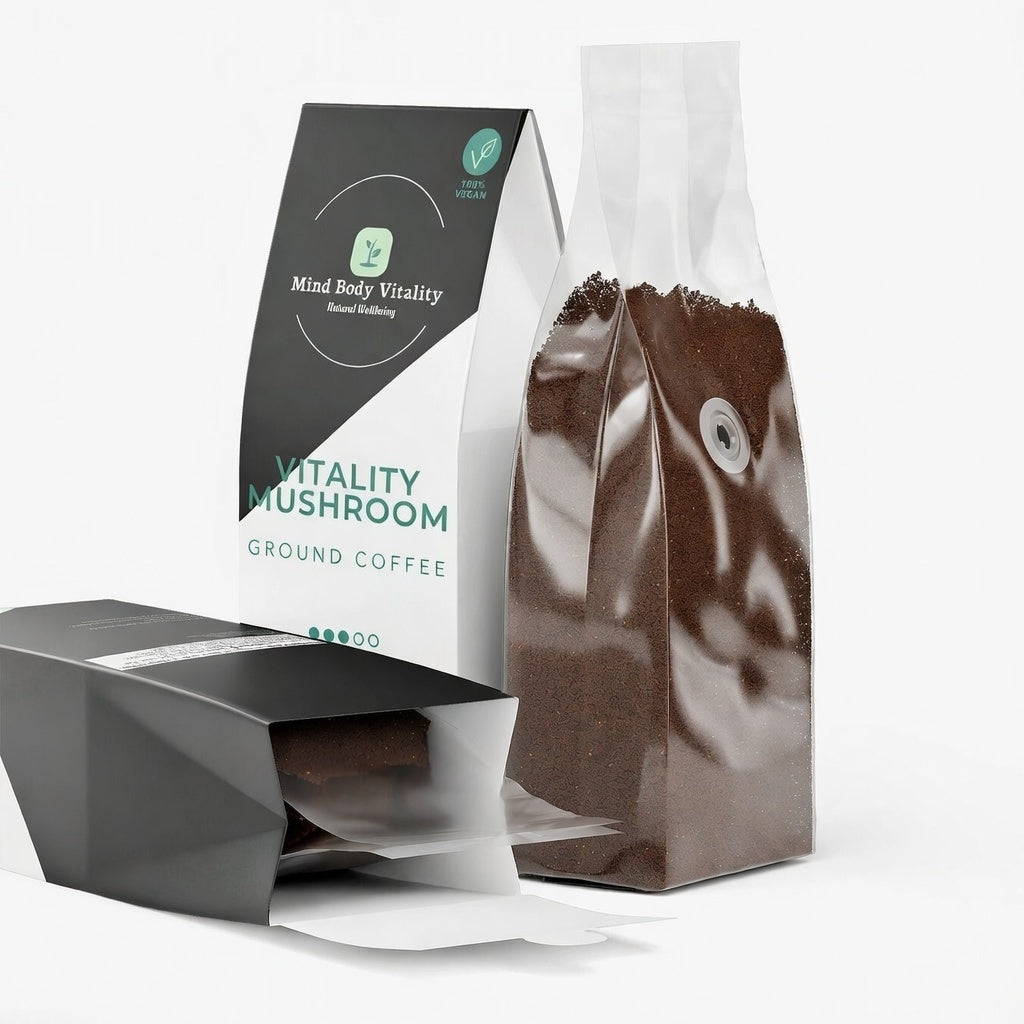 Ground coffee package with visible branding on a white background