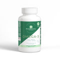 Omega-3 supplement bottle with green label on a white background